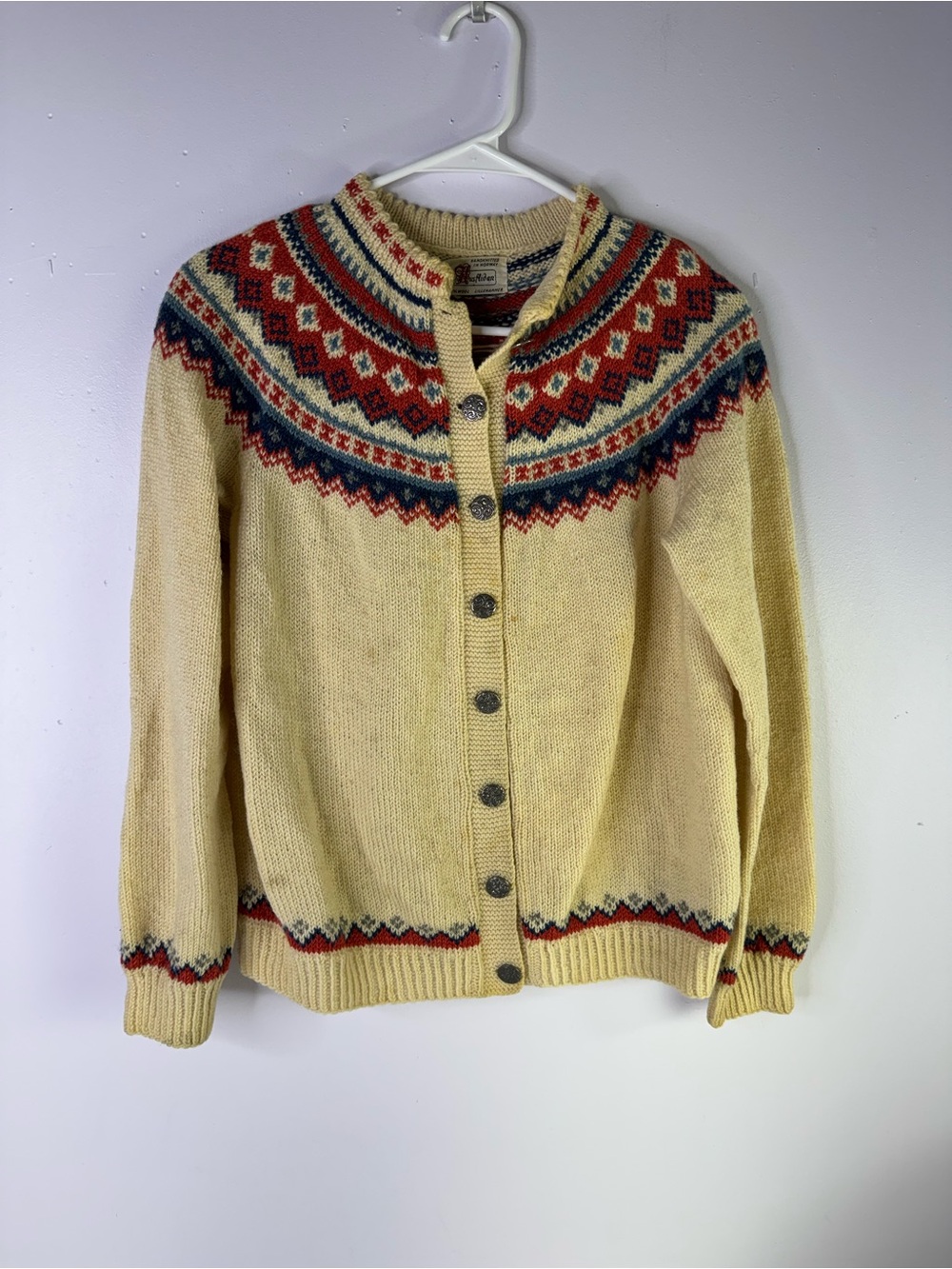 vintage Husfliden Lillehammer handknitted sweater made in Norway from 100% wool